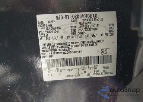 2013 Ford Explorer Limited z USA, uszkodzony, nr VIN 1FM5K8F82DGB48154